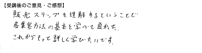 集客方法の基本を学べてよかった！